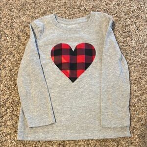 Cat & Jack Long Sleeve Gray and Red Tee with Plaid Heart